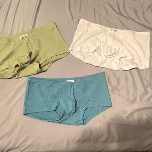 Men’s Ribbed Cotton Boxer Briefs Set - Green, White, Blue